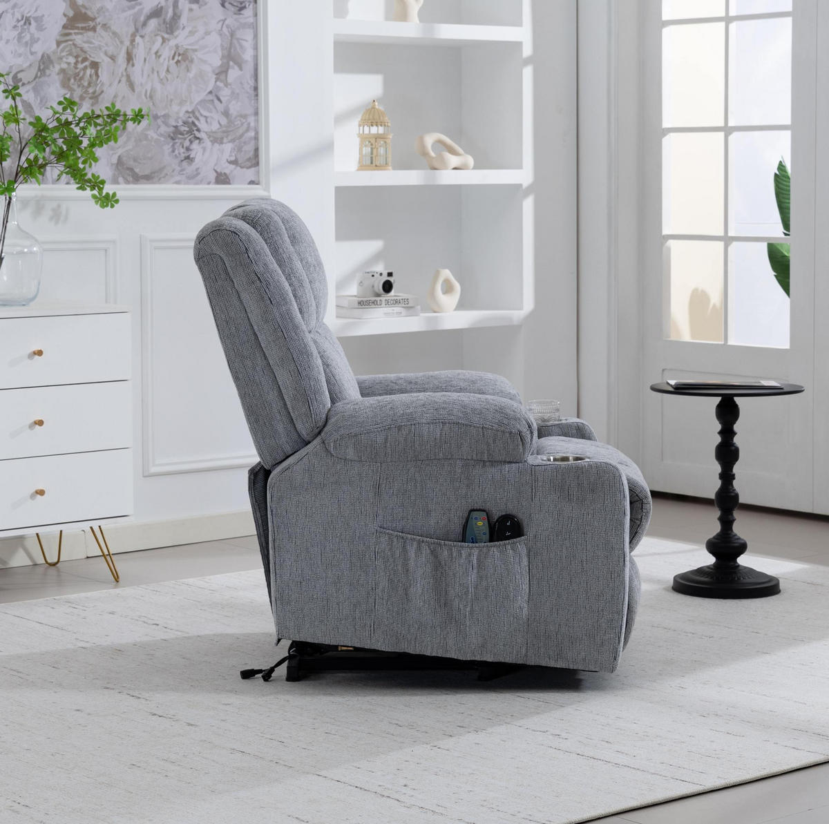 MASSAGESESSEL in Hellgrau 84x91x106 cm mit elektrischer Aufstehhilfe und Wärmefunktion - Hellgrau, Textil (91/106/84cm) - IVMEU