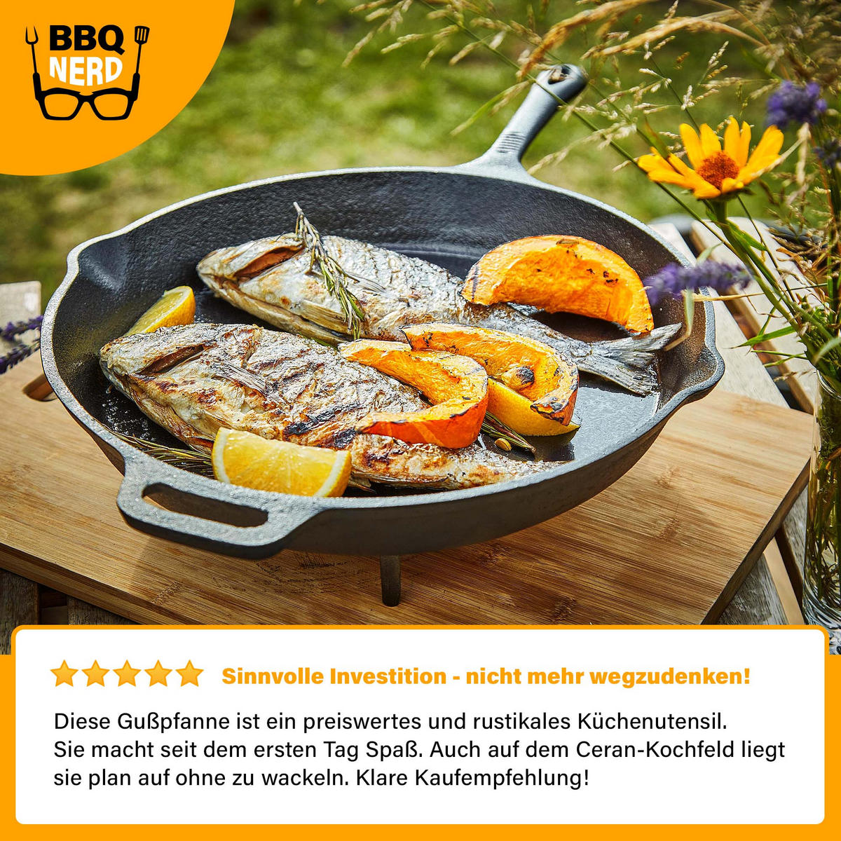 GRILLPFANNE Gusseisen Ø30cm 3600g mit Griff - Pfanne Gusspfanne - Schwarz, Metall (31/6/49cm) - BBQ Nerd