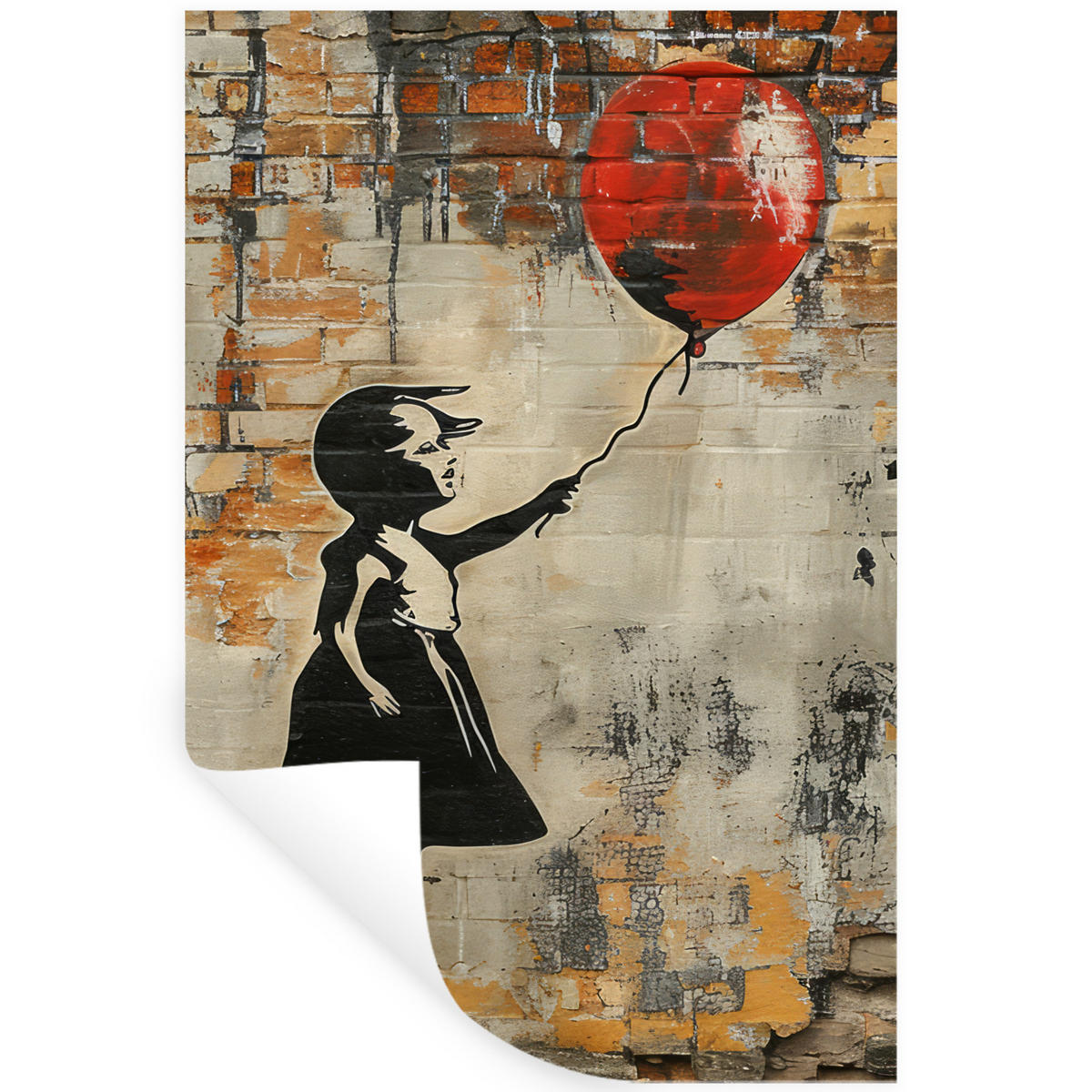 WANDTATTOO Graffiti - Banksy - Mädchen - Straßenkunst 80x120 cm - Sandfarben, Kunststoff (80/120/0.1cm) - MuchoWow