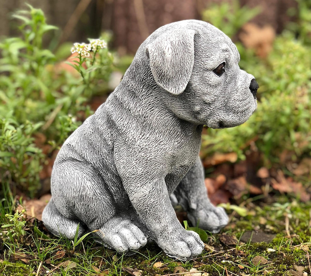 STEINFIGUR Boxer Welpe, frostfest, massiver Steinguss - Grau, Stein (12/16/16cm) - stoneandstyle