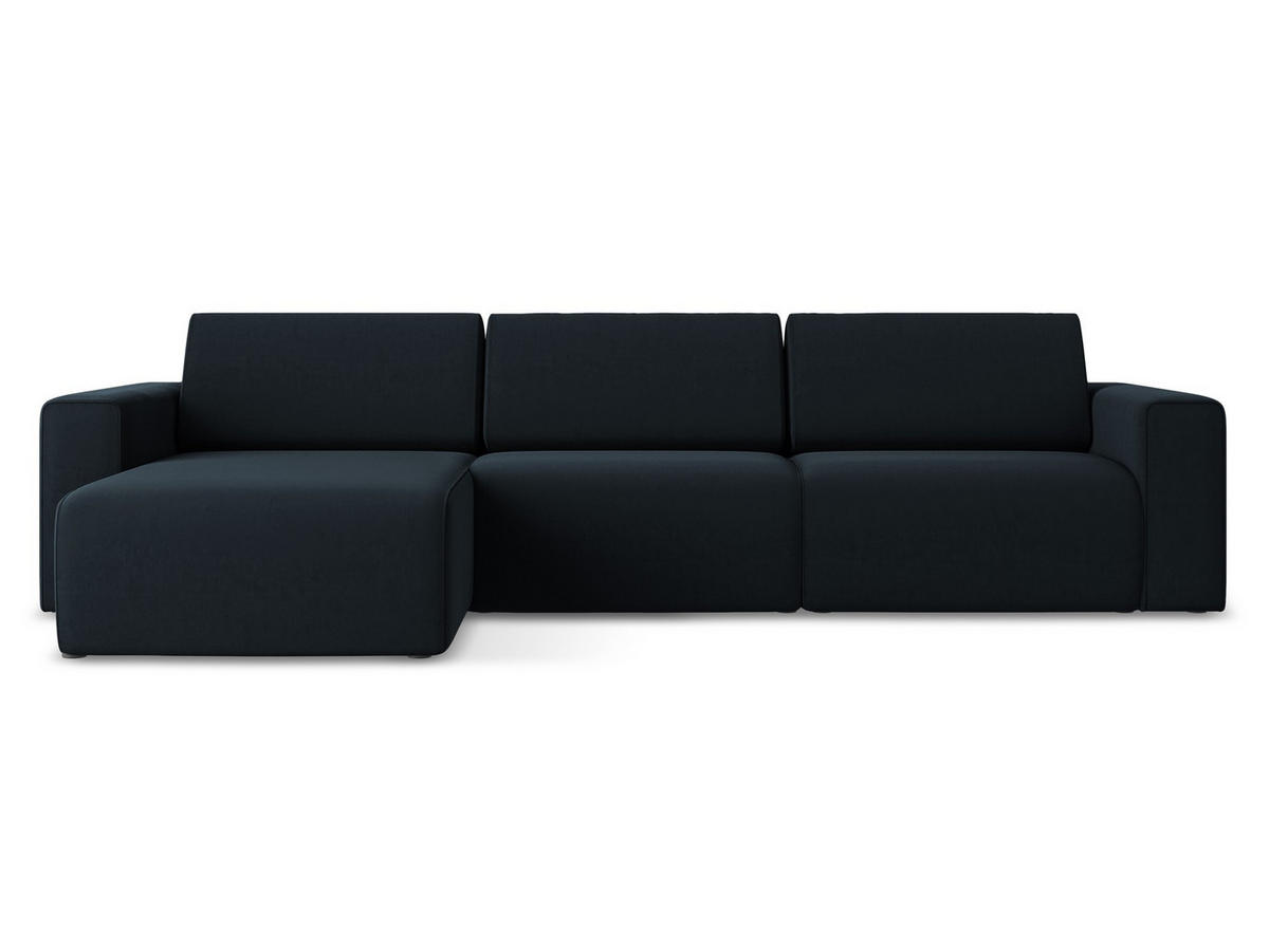 ECKSOFA Links Samt Stoff Blau - Blau/Schwarz, Kunststoff/Textil (167/314cm) - Makamii