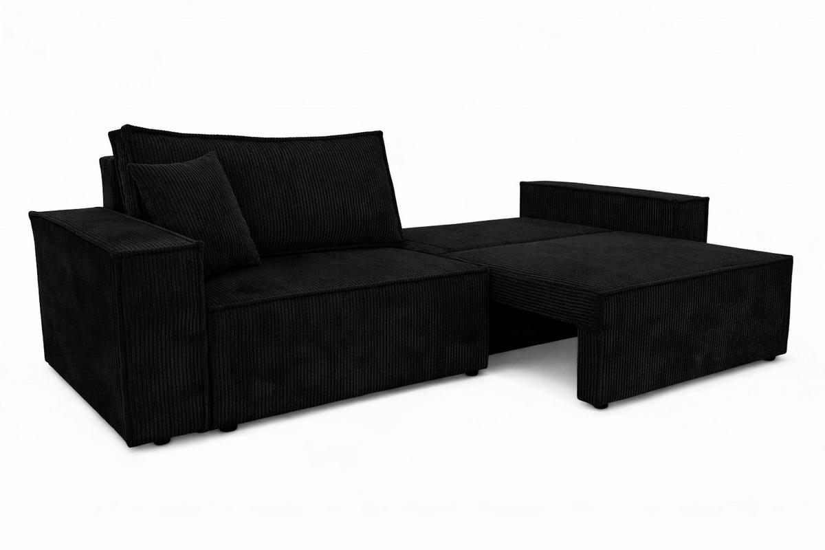 SOFA Mit Schlaffunktion Und Bettkasten, Cordstoff Poso, Schwarz, BEST SCORNER - Schwarz, Holz (245/83/90cm) - Kaiser Möbel