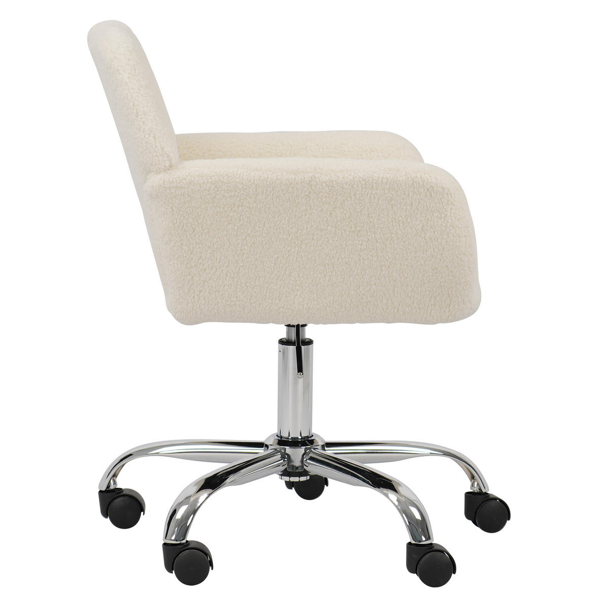 DREHSTUHL DE-41052 mit Kunstfellbezug und silbernen Beinen Weiß - Weiß, Metall (53/55/53cm) - ComfortXL