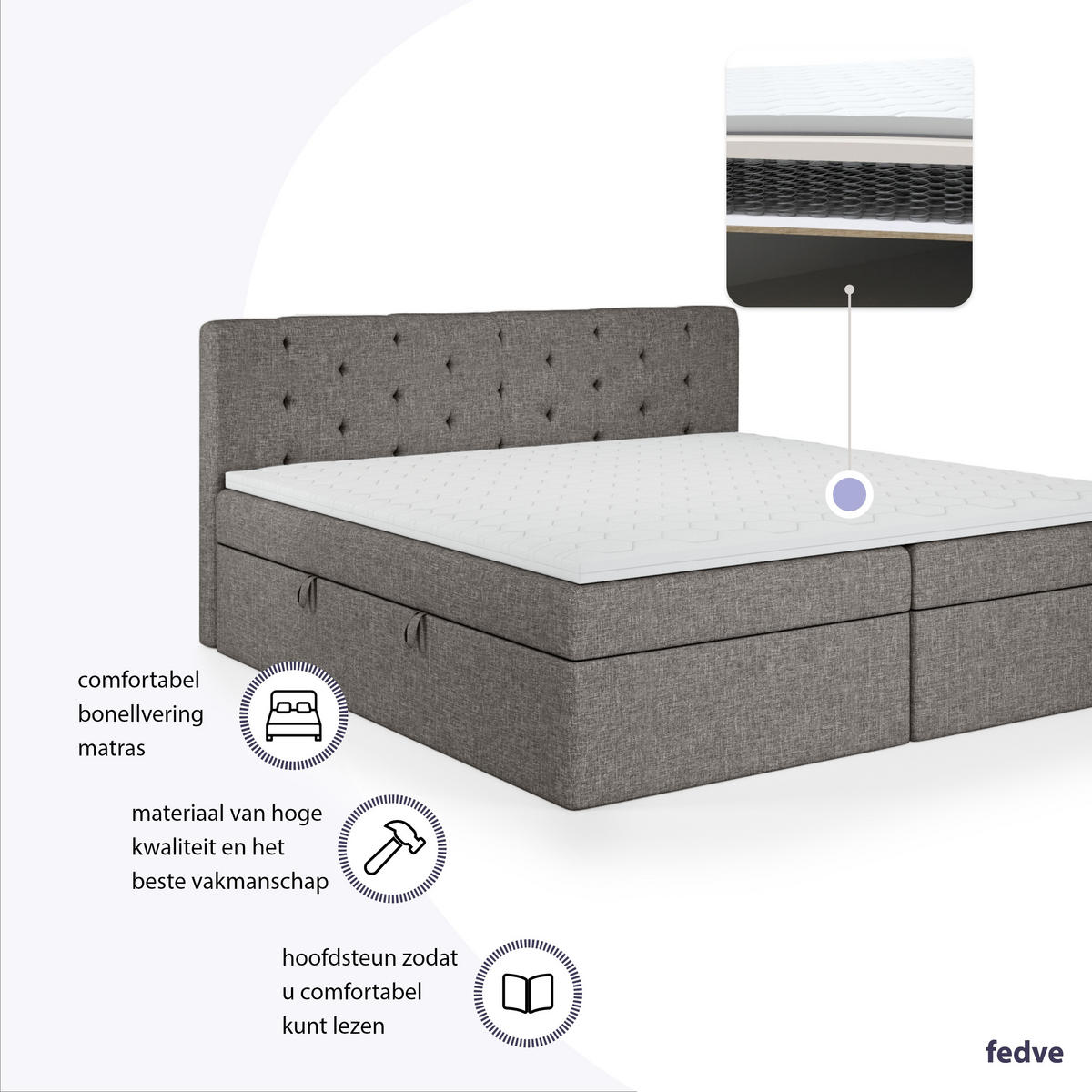 BOXBETT Doppelbett Pekin Grau 160x200 cm - Grau, Textil (160/200cm) - Fedve