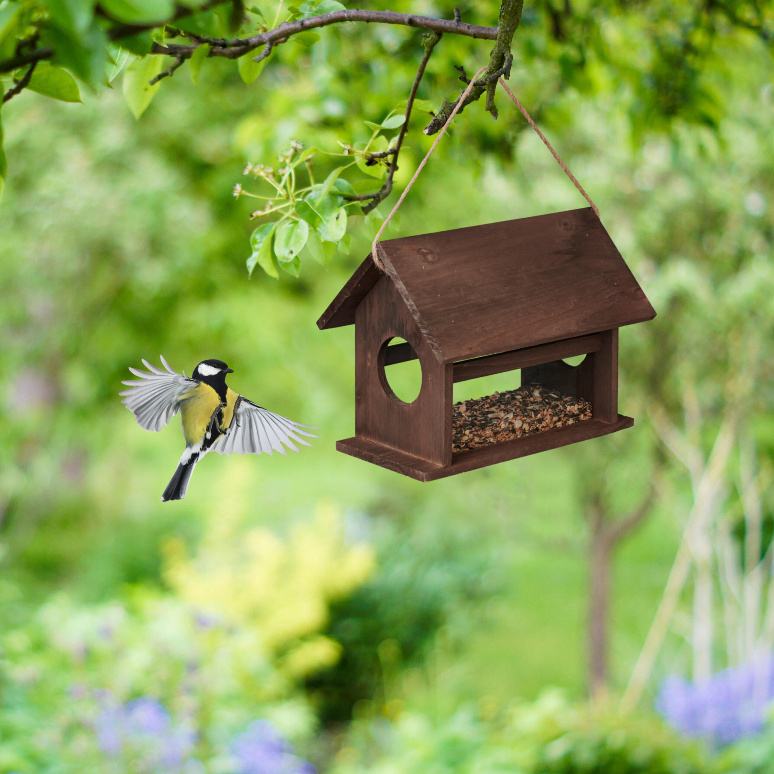 VOGELFUTTERHAUS - Braun, Holz/Kunststoff (30/24/21cm) - Relaxdays
