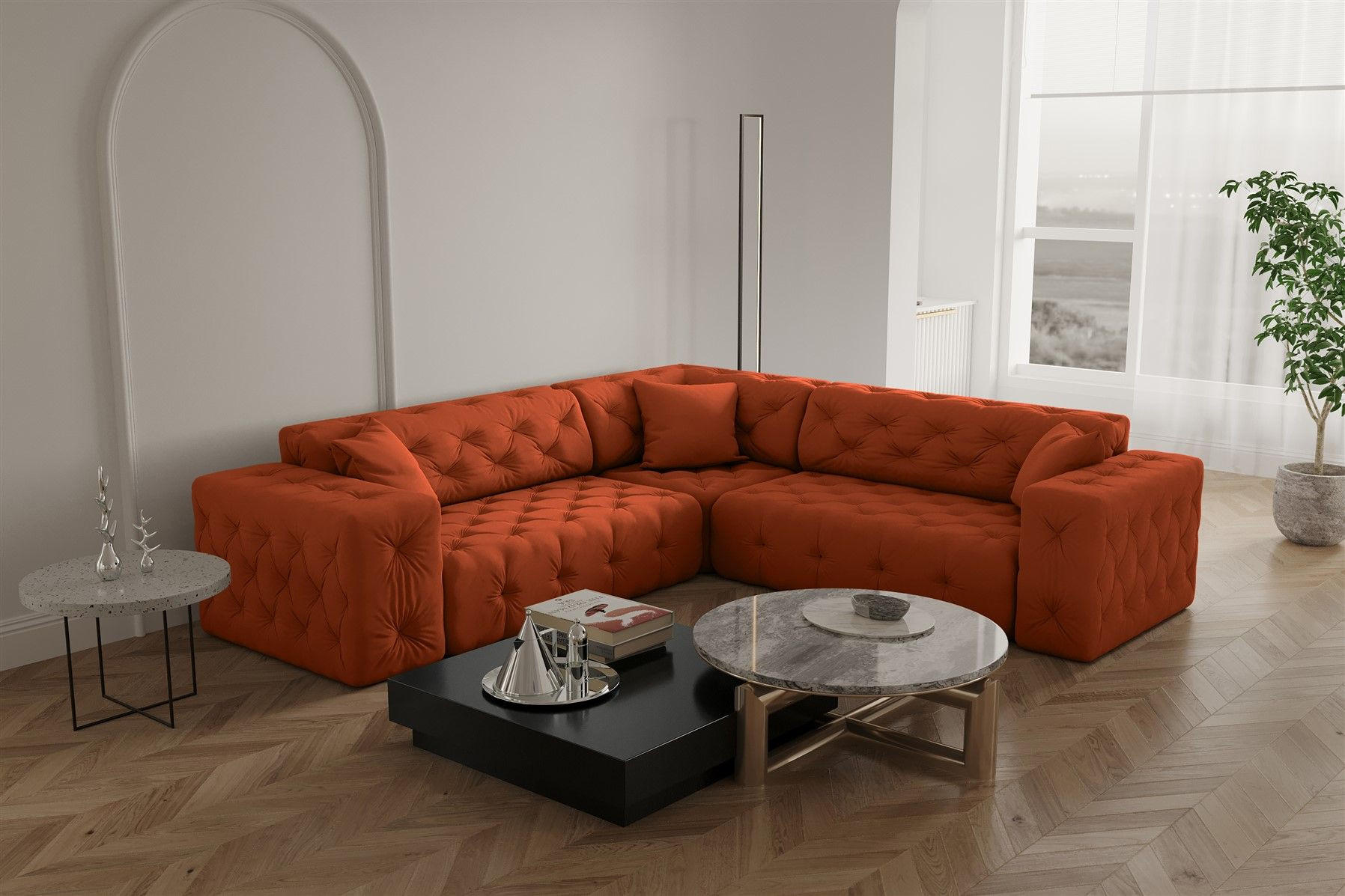 ECKSOFA Chantal - Orange, Holzwerkstoff/Textil (246/246cm) - Fun Möbel