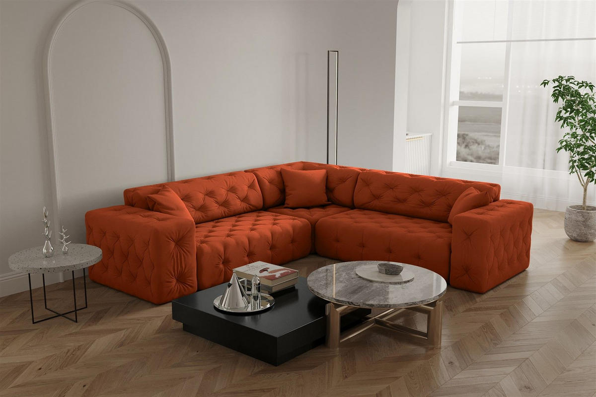 ECKSOFA Chantal - Orange, Holzwerkstoff/Textil (246/246cm) - Fun Möbel