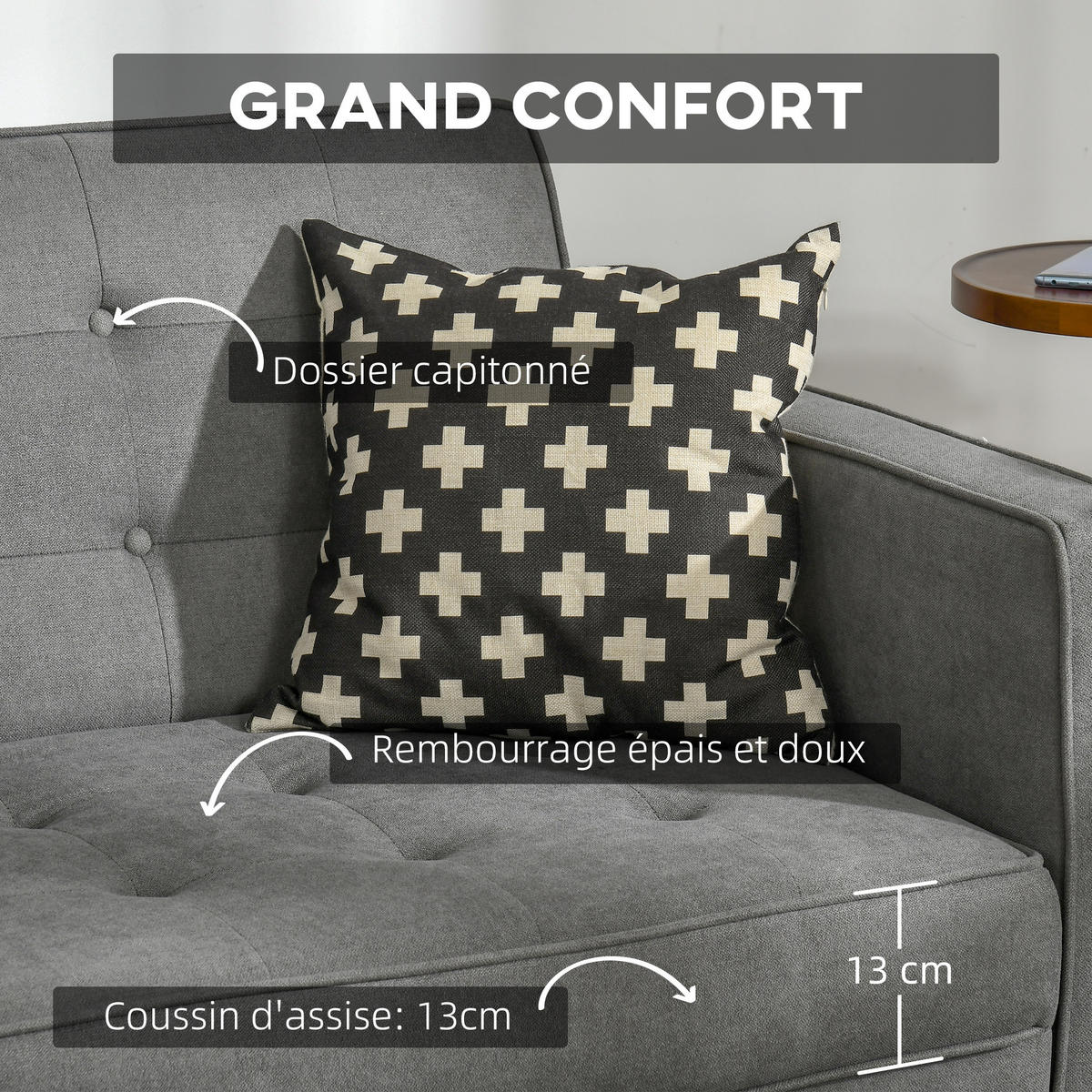 SCHLAFSOFA Baumwollstoff Eukalyptus Grau - Grau, Textil (91/85/187cm) - HOMCOM