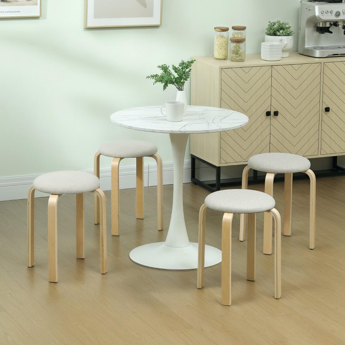 STAPELHOCKER DE-36023 4er Set stapelbar mit Leinenbezug Creme - Creme, Holzwerkstoff (40/45/40cm) - ComfortXL
