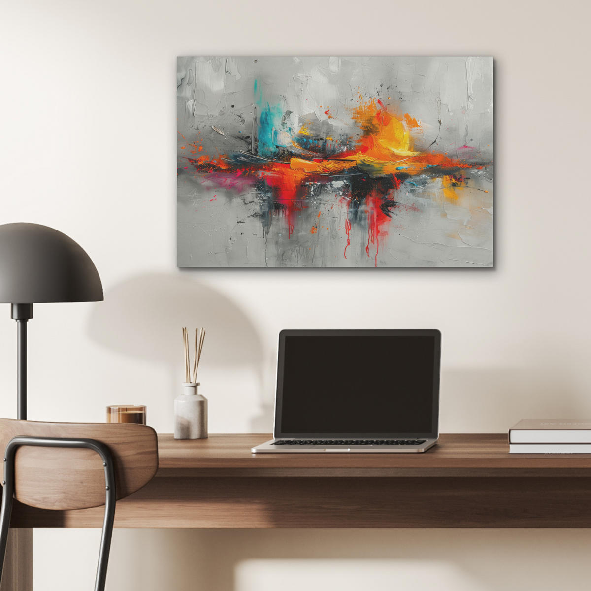 AKUSTIKBILD Moderne Kunst - Orange - Grau - Abstrakt Wanddeko 70x50 cm - Hellgrau, Kunststoff (70/50/0.9cm) - MuchoWow