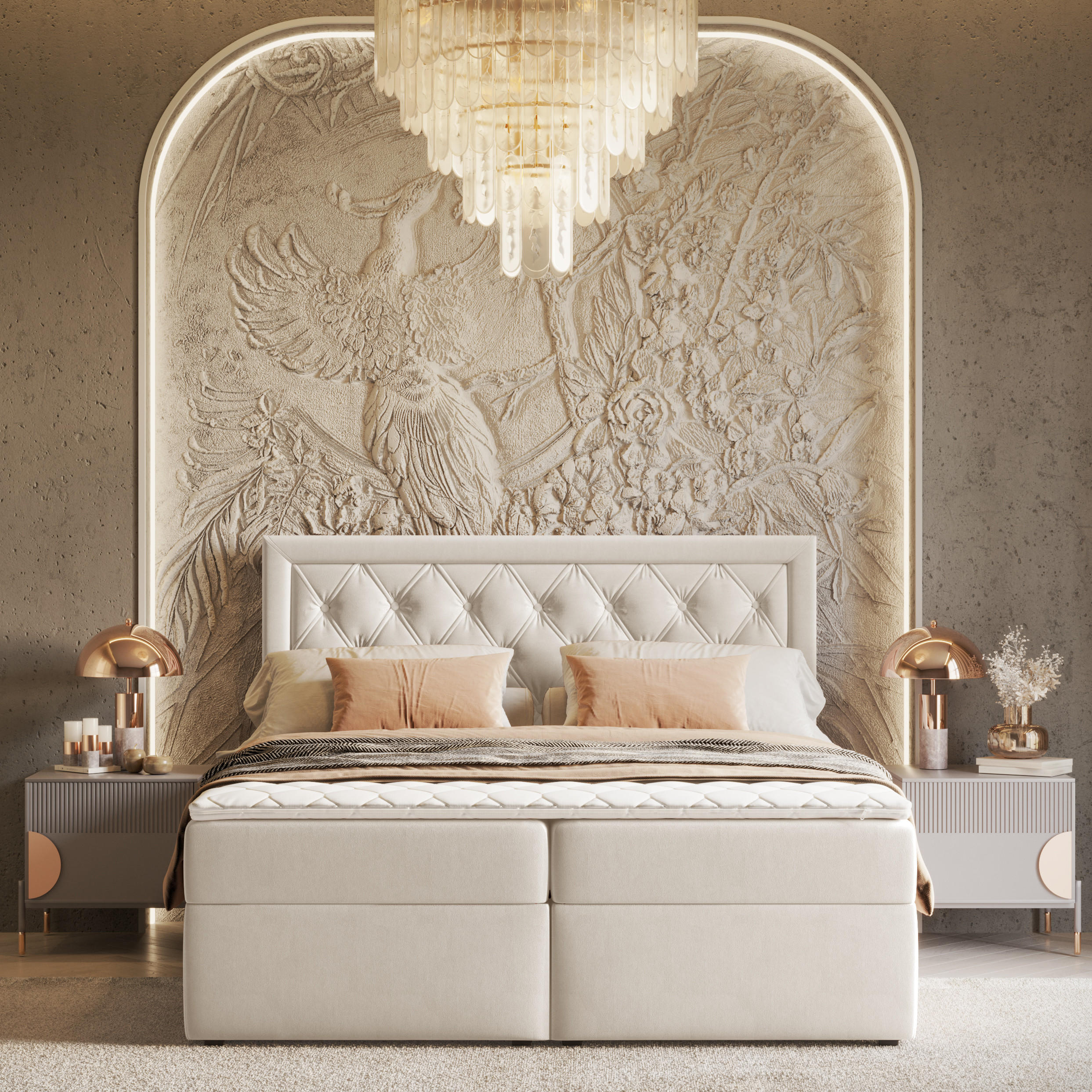 Thumbnail - Maison de Reve Boxbett, Beige, Textil, Buche, Kiefer, H3, Höhe ca. 20 cm, 160x200 cm, Oeko-Tex® Standard 100, FSC 100%, ...