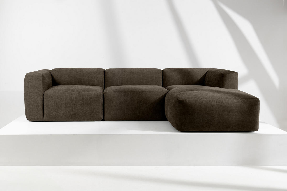 ECKMODULSOFA-RECHTS BUFFO mit extrem weicher und bequemer Sitzfläche, Gewebestoff, braun - Braun, Textil (297/180cm) - KONSIMO®
