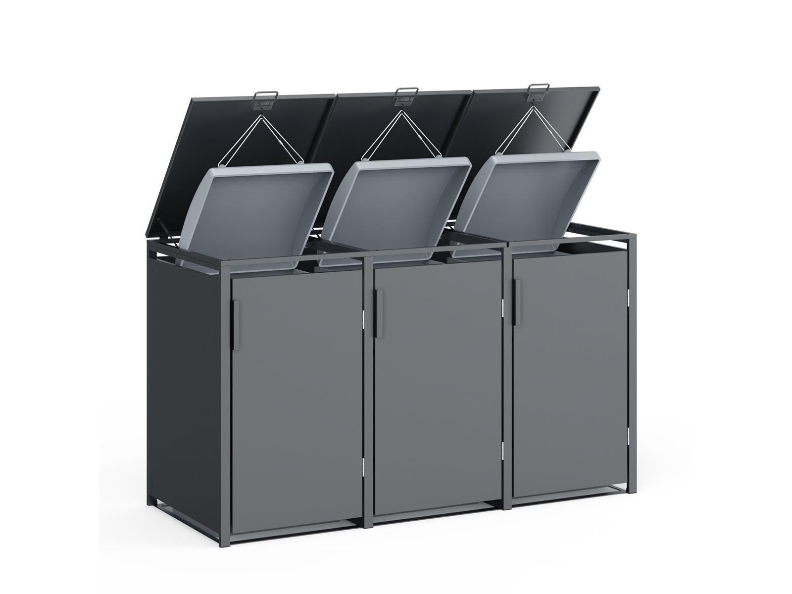 MÜLLTONNENBOX 3er, 198,5x80x116cm, Stahl, anthrazit - Grau, Kunststoff (80/175/120cm)