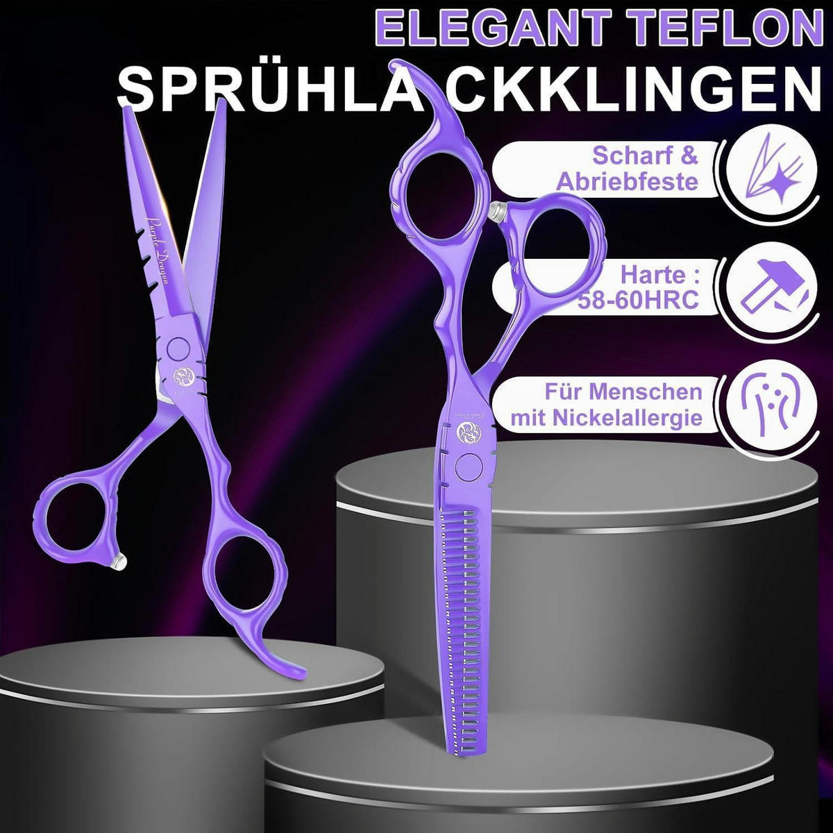 FRISEURSCHEREN Set 5,5 Zoll Lila 2-teiliges Set - Lila, Metall (4.5/2.5/15.5cm)