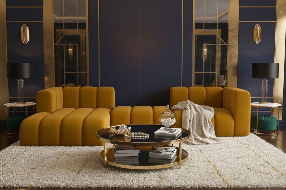 ECKSOFA L-Form Grand L 319 cm, Veloursstoff Salvador, Gelb, Links - Gelb, Holz (319/179cm) - Kaiser Möbel