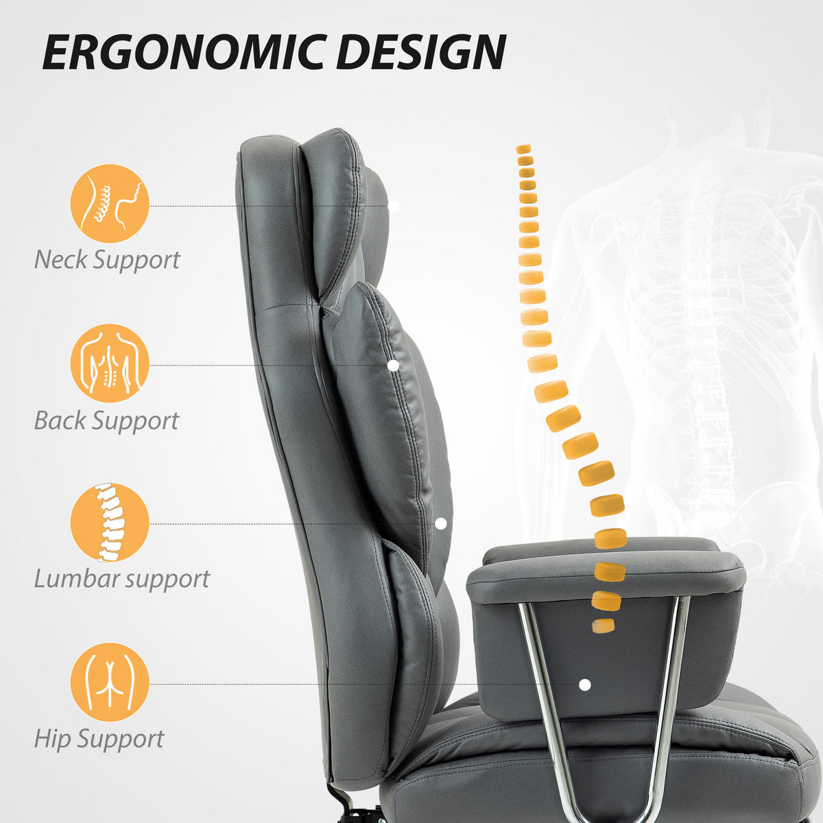 KANCELÁŘSKÁ ŽIDLE s polohovací funkcí, ergonomická kancelářská židle, otočná židle tmavě šedá - tmavě šedá/chromová, kov/textil (65/128/74cm) - HOMCOM