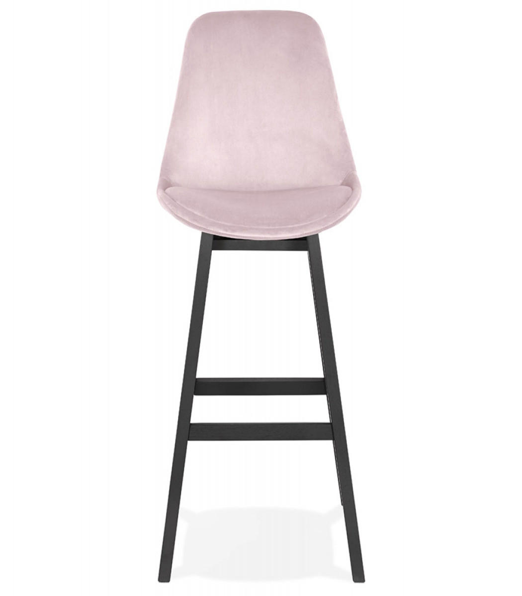 BARHOCKER Samt Sitz mit Holzgestell im Vintage Stil MORISS, Rosa-Schwarz 48x56x113 cm - Pink/Schwarz, Eichenholz/Holz (48/113/56cm) - KADIMA DESIGN