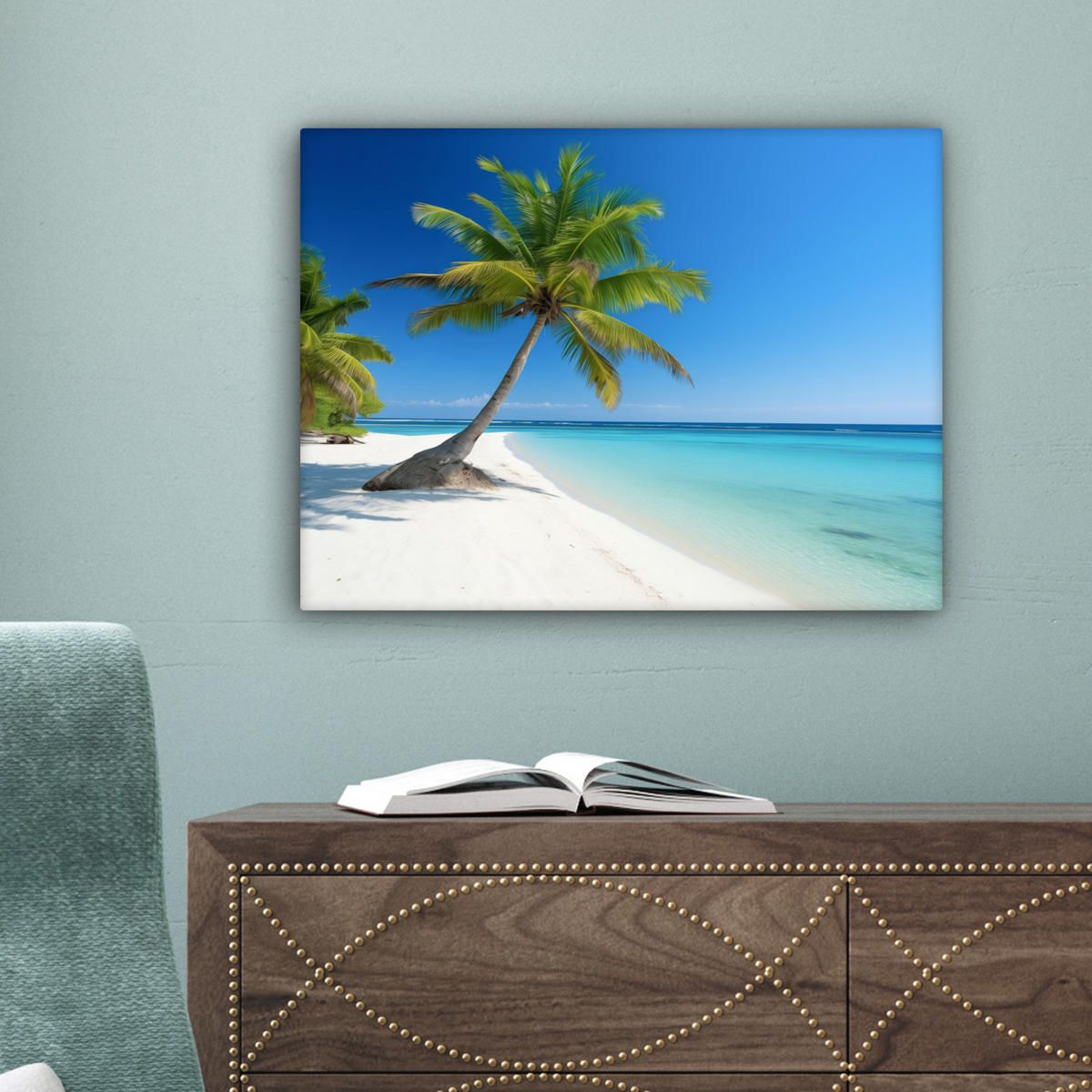 LEINWANDBILD Strand - Palme - Tropisch - Meer 40x30 cm - Grün, Textil (40/30cm) - MuchoWow