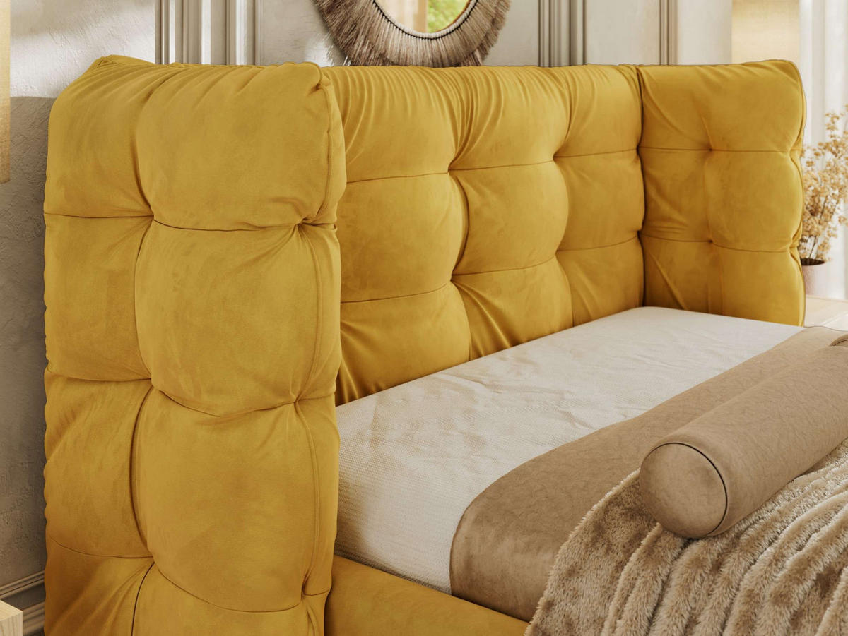 POLSTERBETT FLONELLE CLASSIC 160/200 - Gelb Velvet - Schaum-Matratze - Gelb, Textil (160/200cm) - MKS