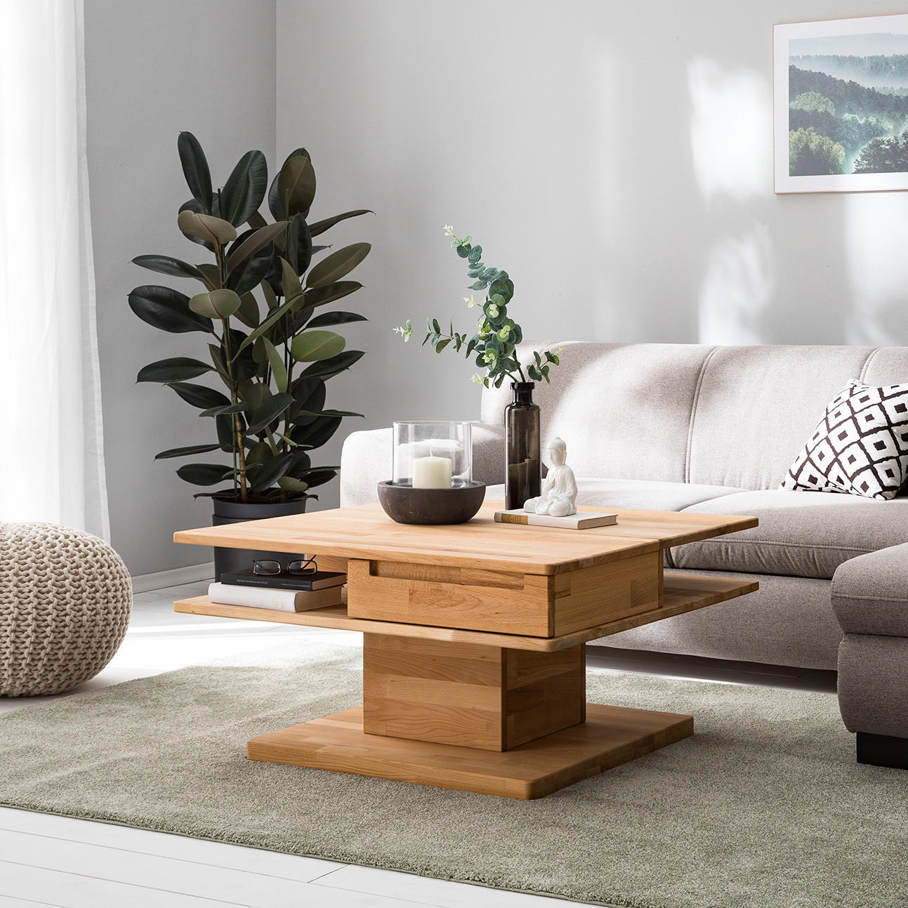 COUCHTISCH - Massivholz - Buchefarben, Holz (85/85/44cm) - home24