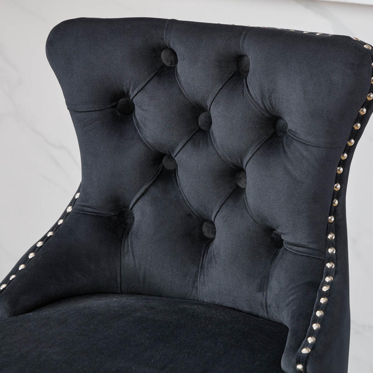BARHOCKER 2er-Set Schwarz mit Samtbezug, Rückenlehne und 360° Drehfunktion - Schwarz, Textil (55/97.5/44.5cm) - PANGIVO