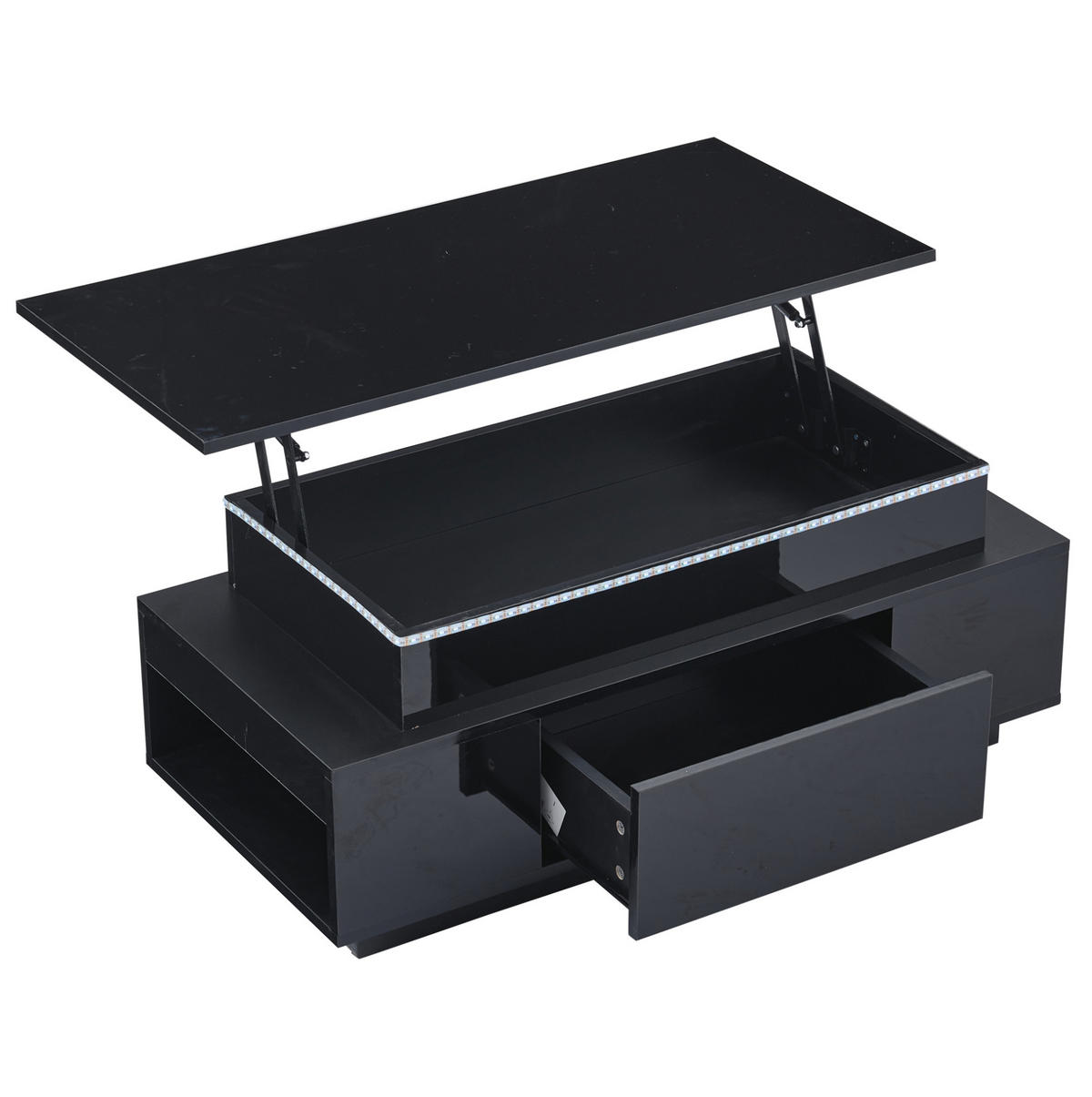 KONFERENČNÍ stolek 96/45/40 cm černý z dřevotřísky s výškově nastavitelnou deskou a LED osvětlením - černá, kompozitní dřevo (96/45/40cm) - OKWISH