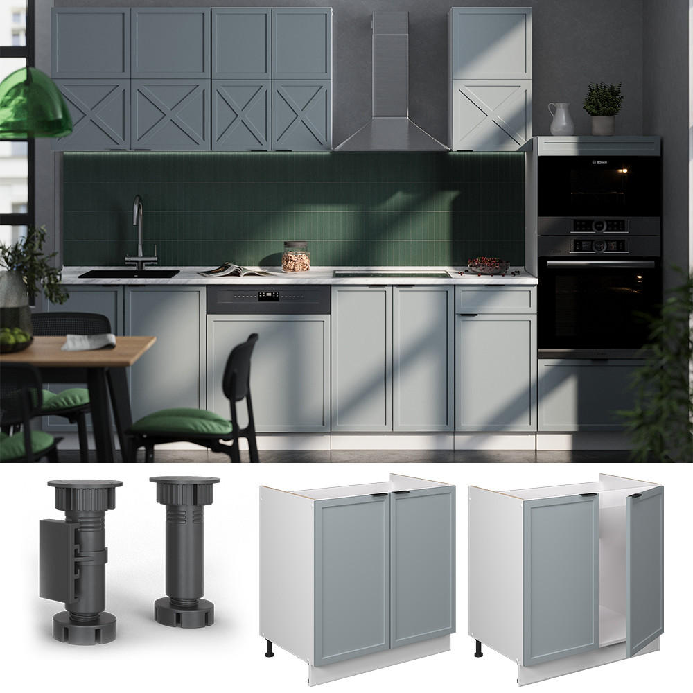 SPÜLENUNTERSCHRANK Fame-Line Hellblau-grau 80 cm, AP Eiche - Blaugrau/Weiß, Holzwerkstoff (80/82/60cm) - Vicco