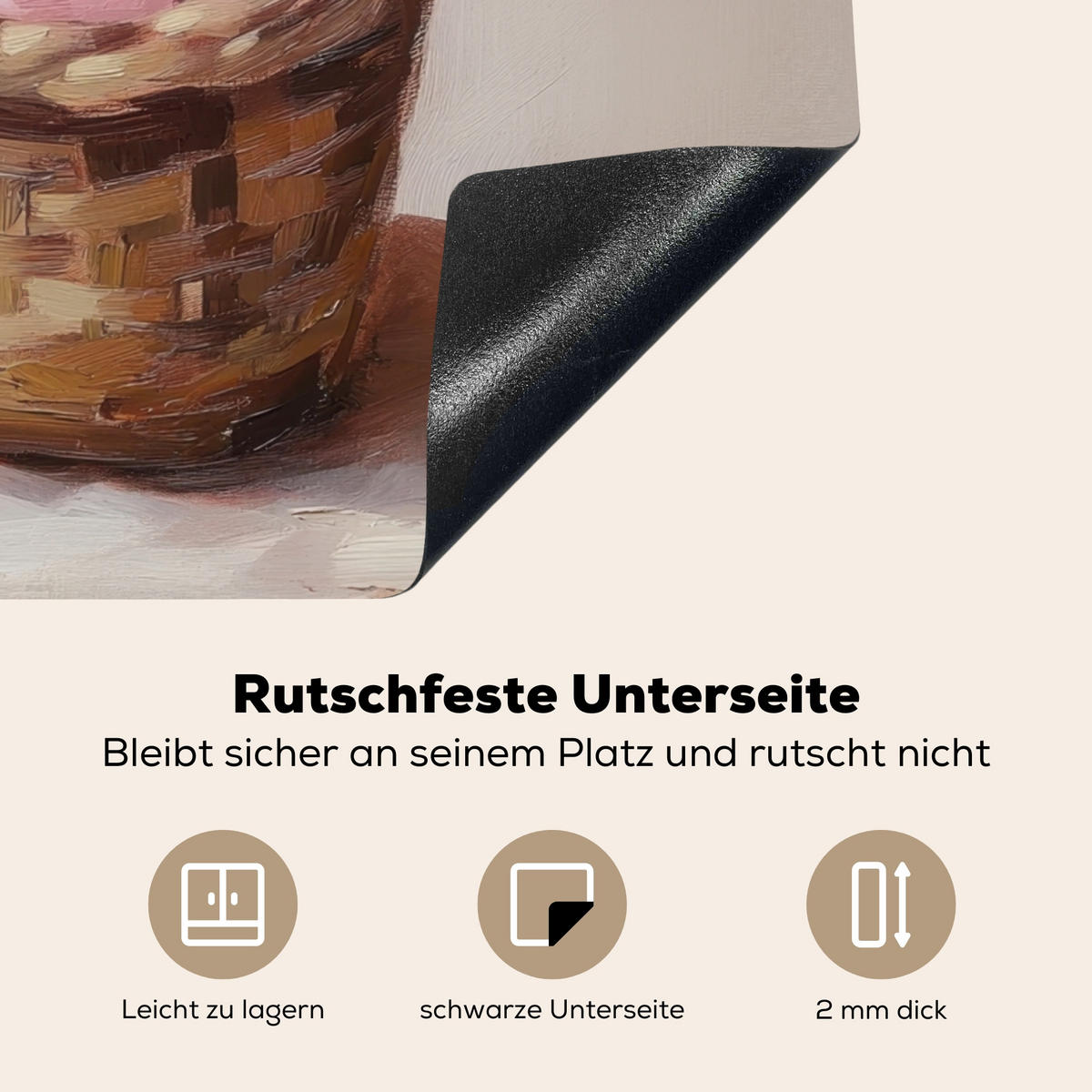 HERDABDECKPLATTE Korb - Eier - Rosa Herdabdeckung Induktionsfeld 65x52 cm - Beige, Kunststoff (65/52/0.2cm) - MuchoWow