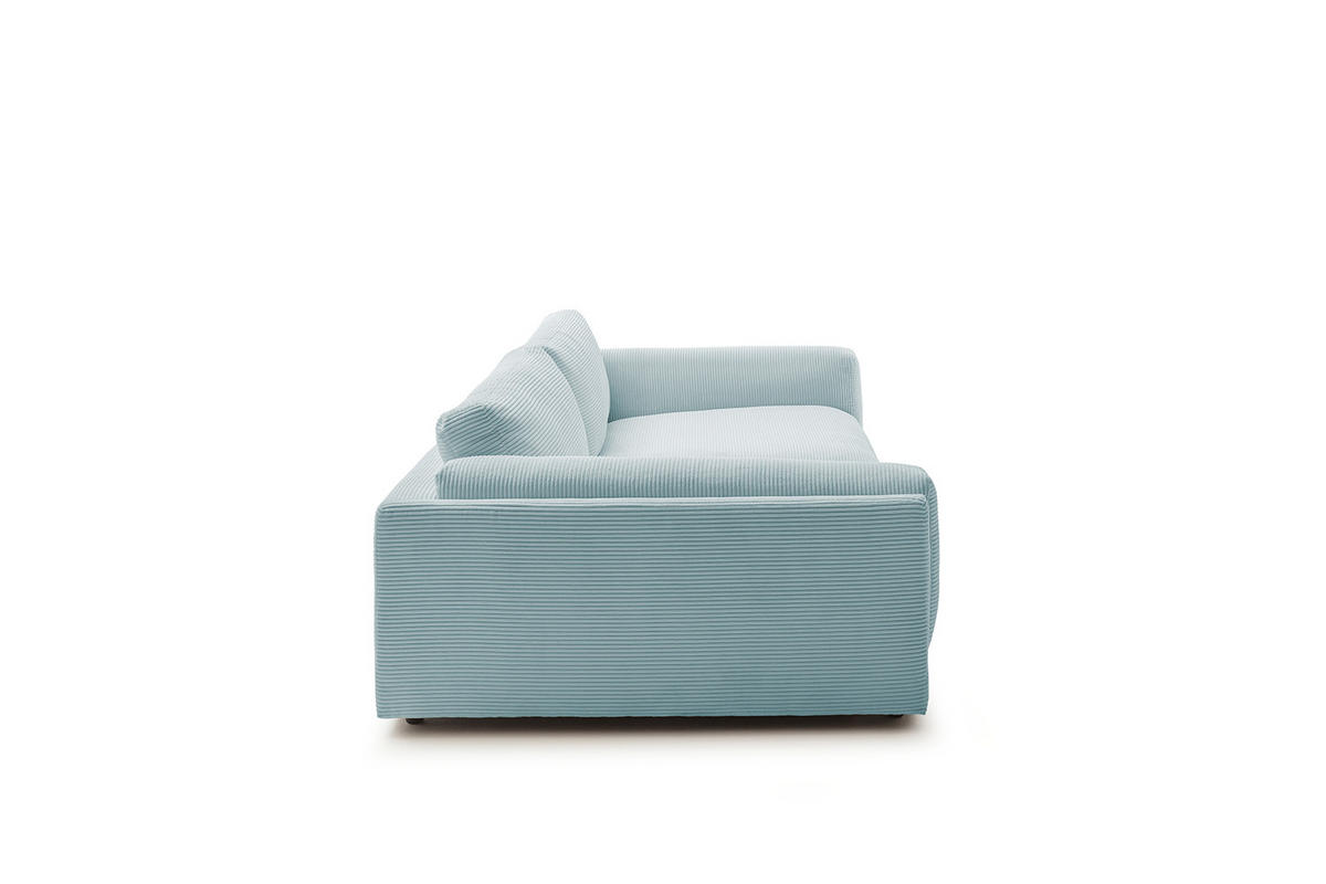 BIG SOFA RAINA Hellblau Cord - Schwarz/Hellblau, Kunststoff/Textil (254/85/150cm) - KAWOLA