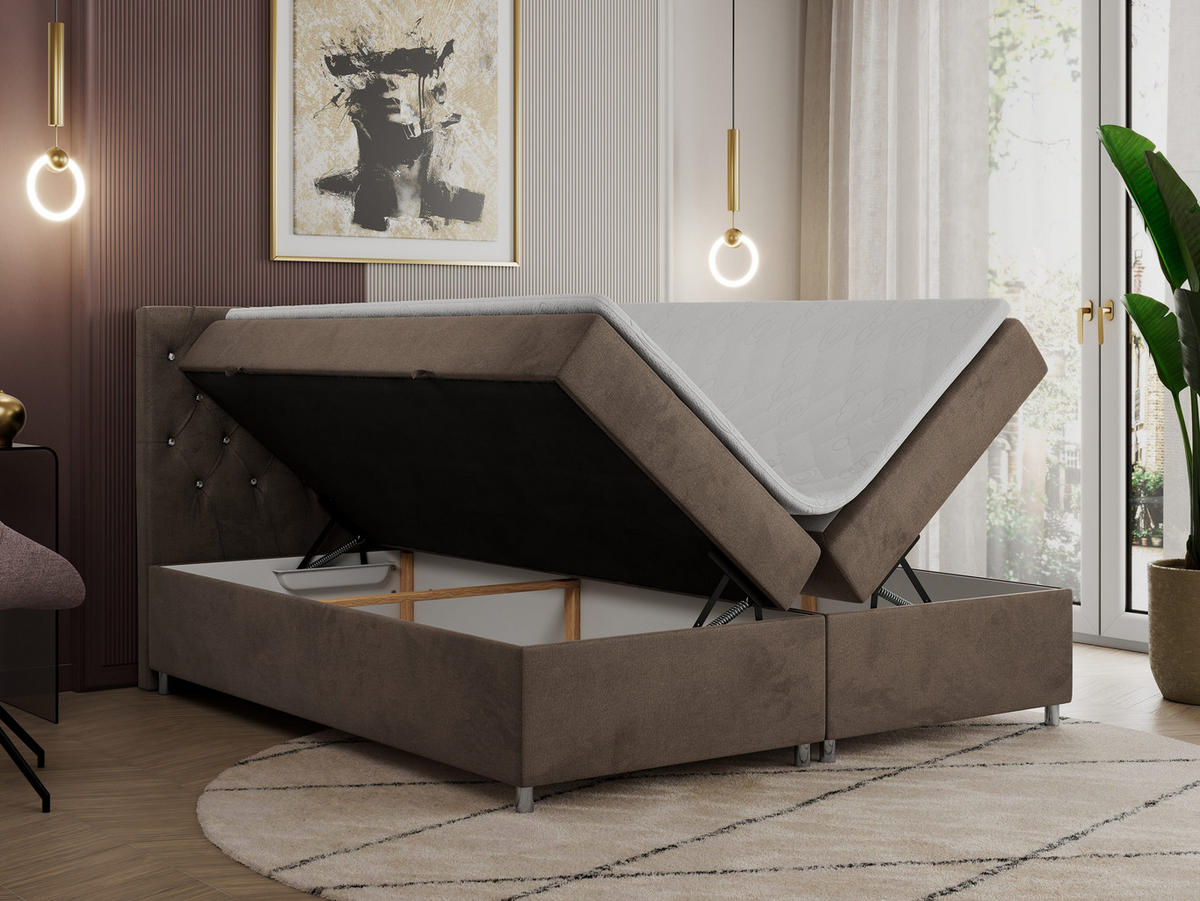 BOXBETT ROMA 160/200 - Braun Velvet - H3 - Braun, Holz/Textil (160/200cm)