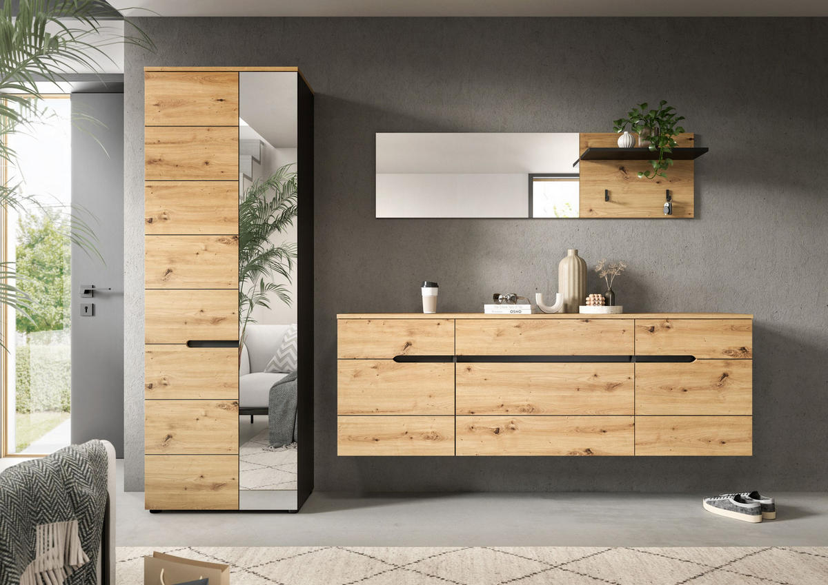 GARDEROBEN-SET Canu Artisan 256/37/190 cm - Grau, Holzwerkstoff (256/190/37cm) - Xonox