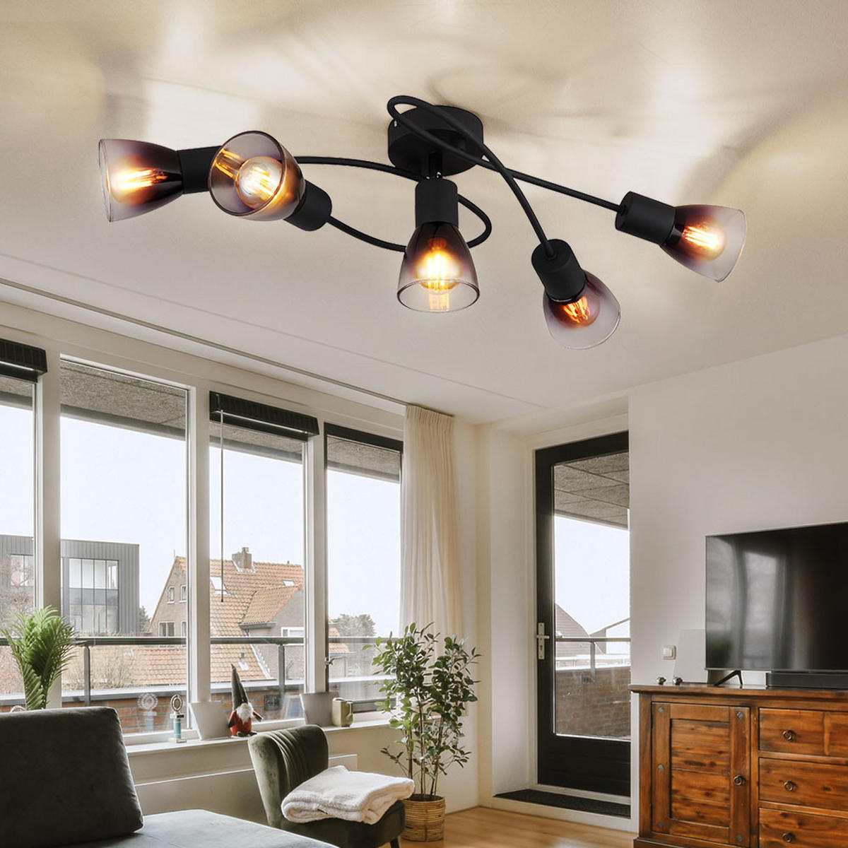 DECKENLEUCHTE Metall Schwarz Rauchglas - Schwarz, Glas (58/24/16.5cm) - Globo Lighting