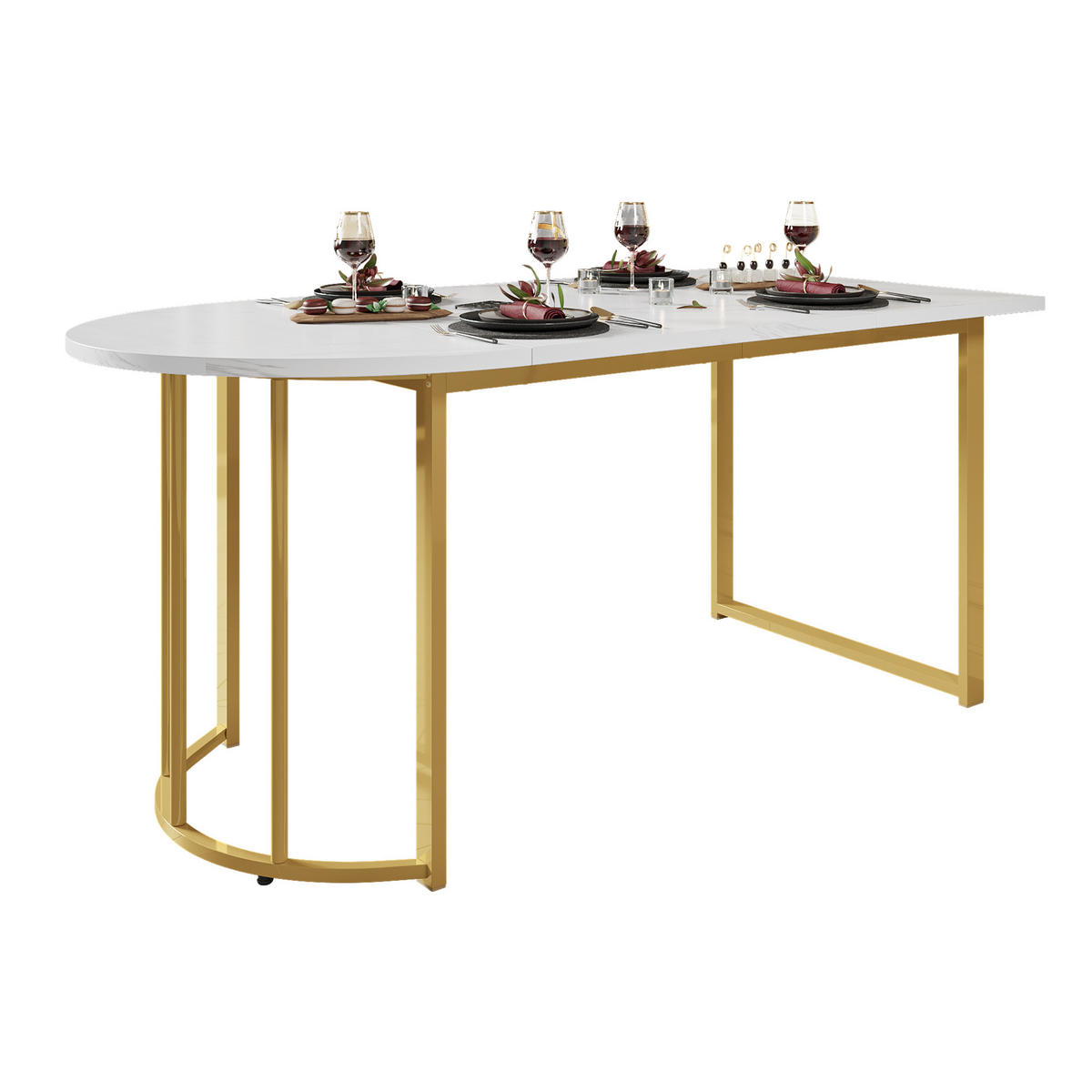 ESSTISCH Weiß und Golden 138.9/80/75 cm - Weiß, Holzwerkstoff/Metall (138.9/80/75cm) - Urban Meuble