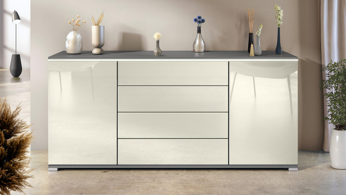 SIDEBOARD Faro Creme Hochglanz - Creme, Holzwerkstoff (166.5/75.5/35cm) - Vladon