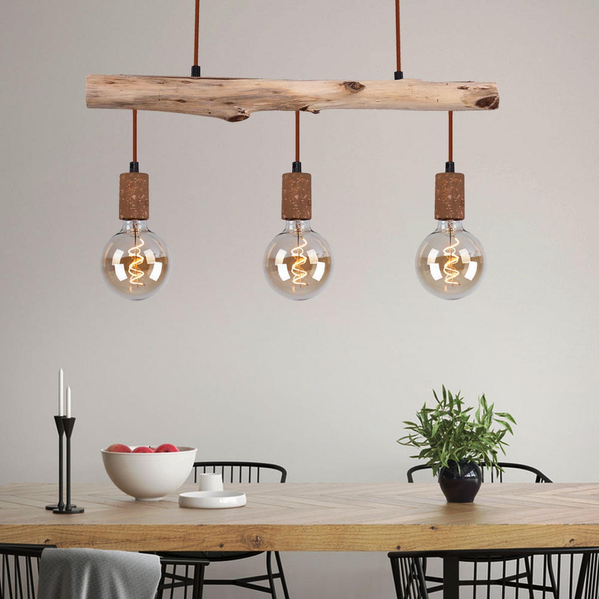 HÄNGELEUCHTE Holzoptik Braun - Braun, Holz (60/8.5/140cm) - Globo Lighting