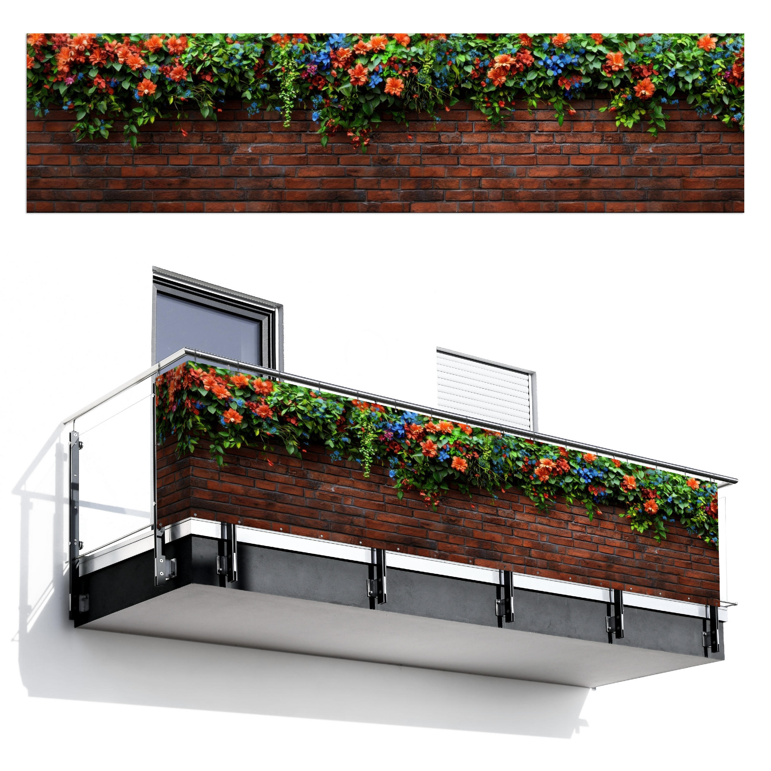 BALKON-SICHTSCHUTZ Blumen - Wand - Grün - Orange - Rotbraun, Kunststoff (500/130cm) - MuchoWow
