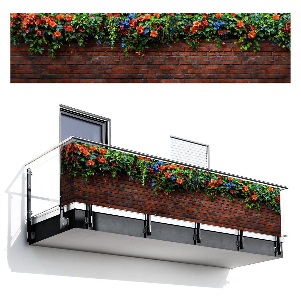 BALKON-SICHTSCHUTZ Blumen - Wand - Grün - Orange - Rotbraun, Kunststoff (500/130cm) - MuchoWow