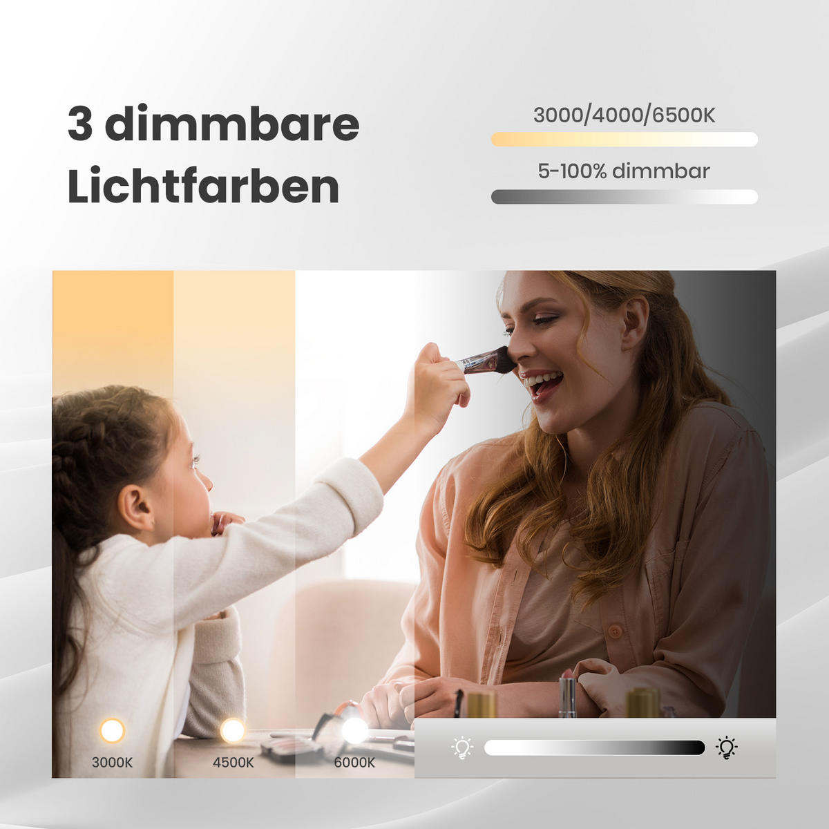 BADSPIEGEL mit Beleuchtung , Anti-Beschlag 65/45/3 cm - Weiß, Glas (45/2.9/65cm) - EMKE