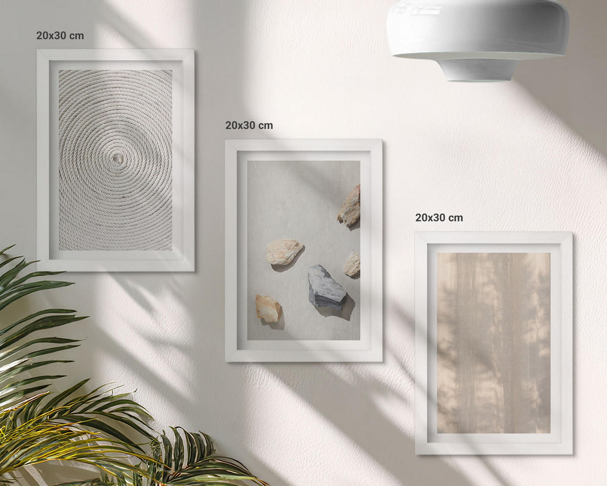 WANDBILDER 3er-Set - 20x30 cm Weißer Rahmen - Boho-Naturtexturen und -Strukturen - Weiß, Kunststoff (20/30cm) - ArtPrintCave