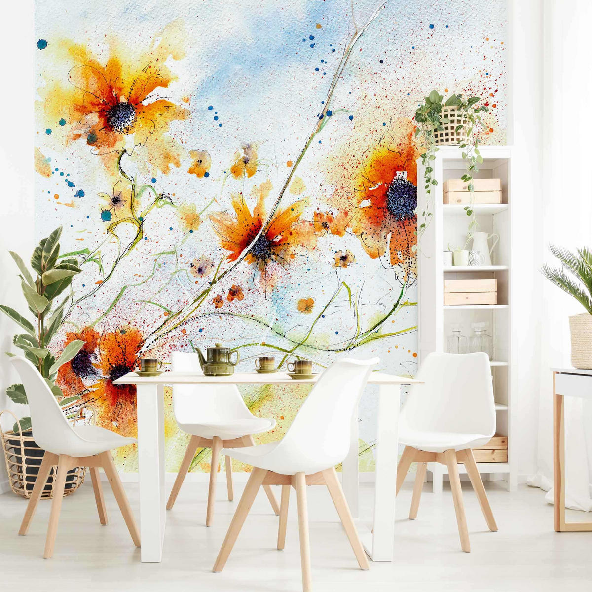 FOTOTAPETE Painted Flowers 192/192 cm - Orange, Papier (192/192cm) - Bilderwelten