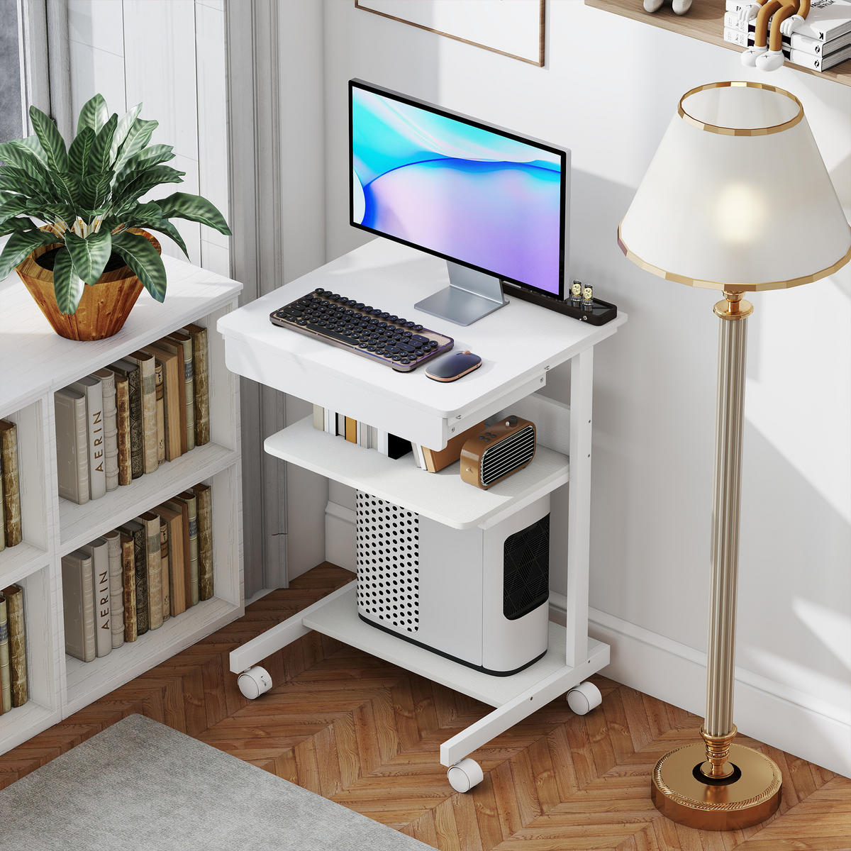LAPTOPTISCH DE-14902 mit Schublade & CPU-Halter Weiß - Weiß, Holzwerkstoff (56/51/79cm) - ComfortXL