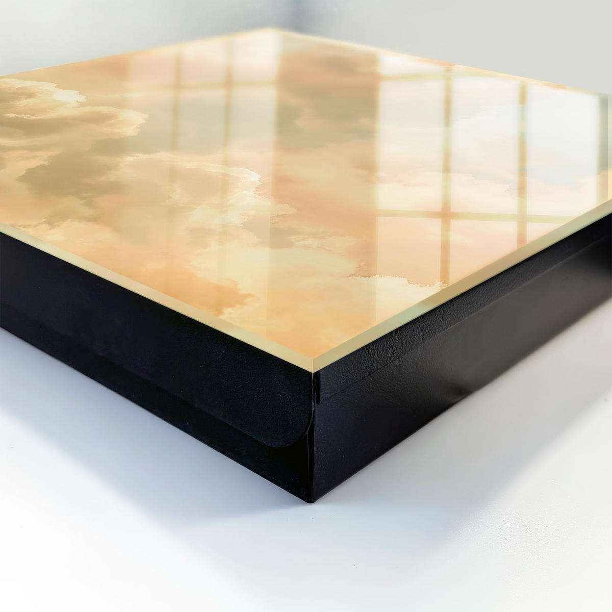 SCHLÜSSELBOX Schwarz 30x30 cm- Türöffnung nach rechts - Pastellfarbene Wolken - Beige, Metall (30/30/5cm) - TULUP