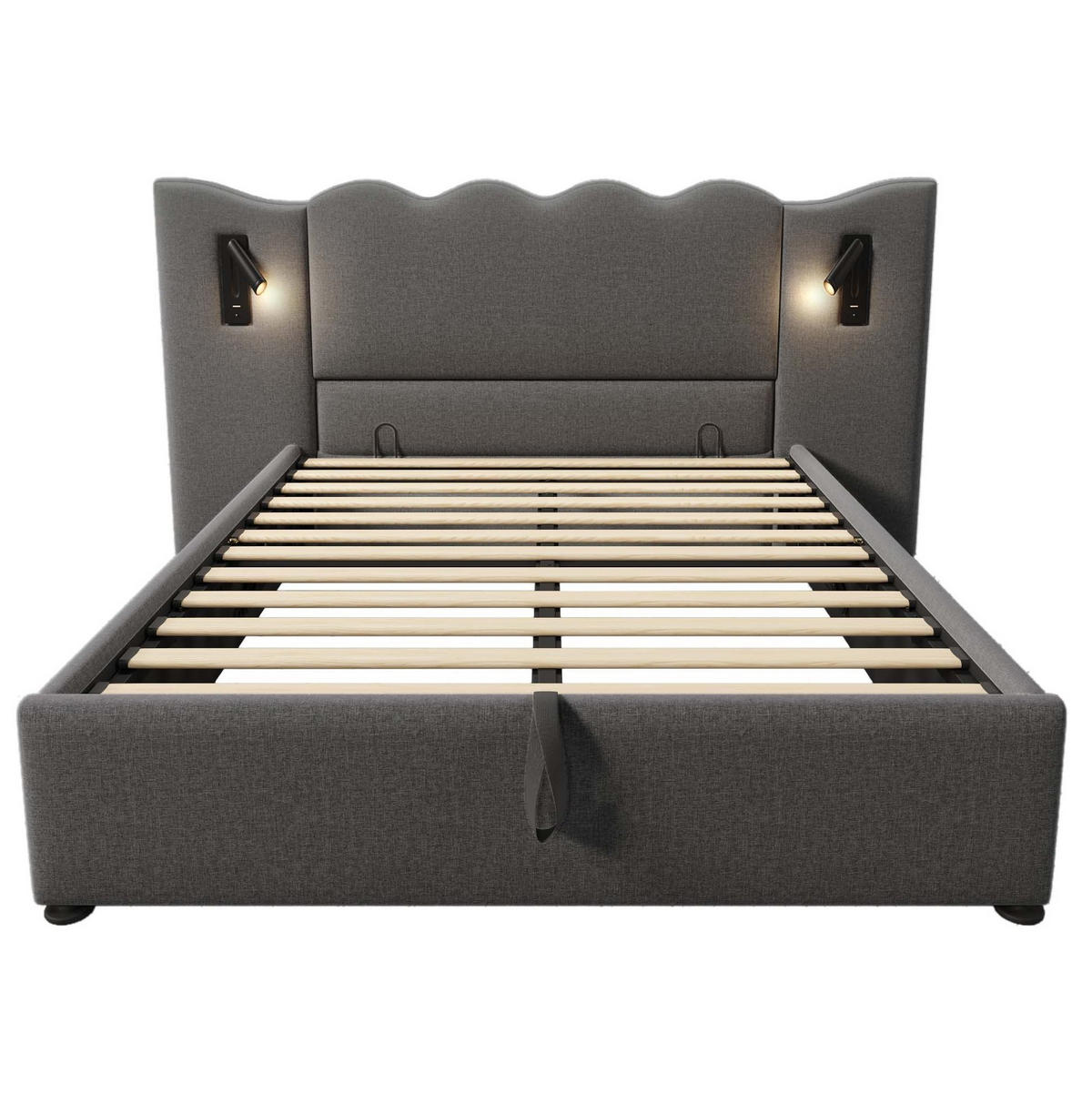 POLSTERBETT 160/200 cm Grau mit Leselampe und USB Type-C Ladefunktion - Grau, Textil (160/200cm) - OKWISH