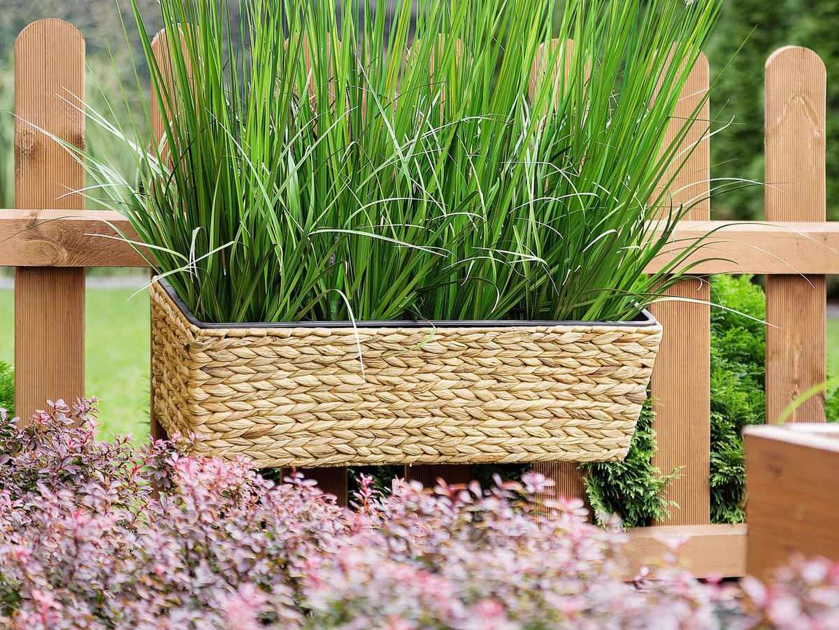 BLUMENTOPF sandbeige rechteckig 60/20/18 cm Kawala - Beige, Naturmaterialen (20cm) - Beliani