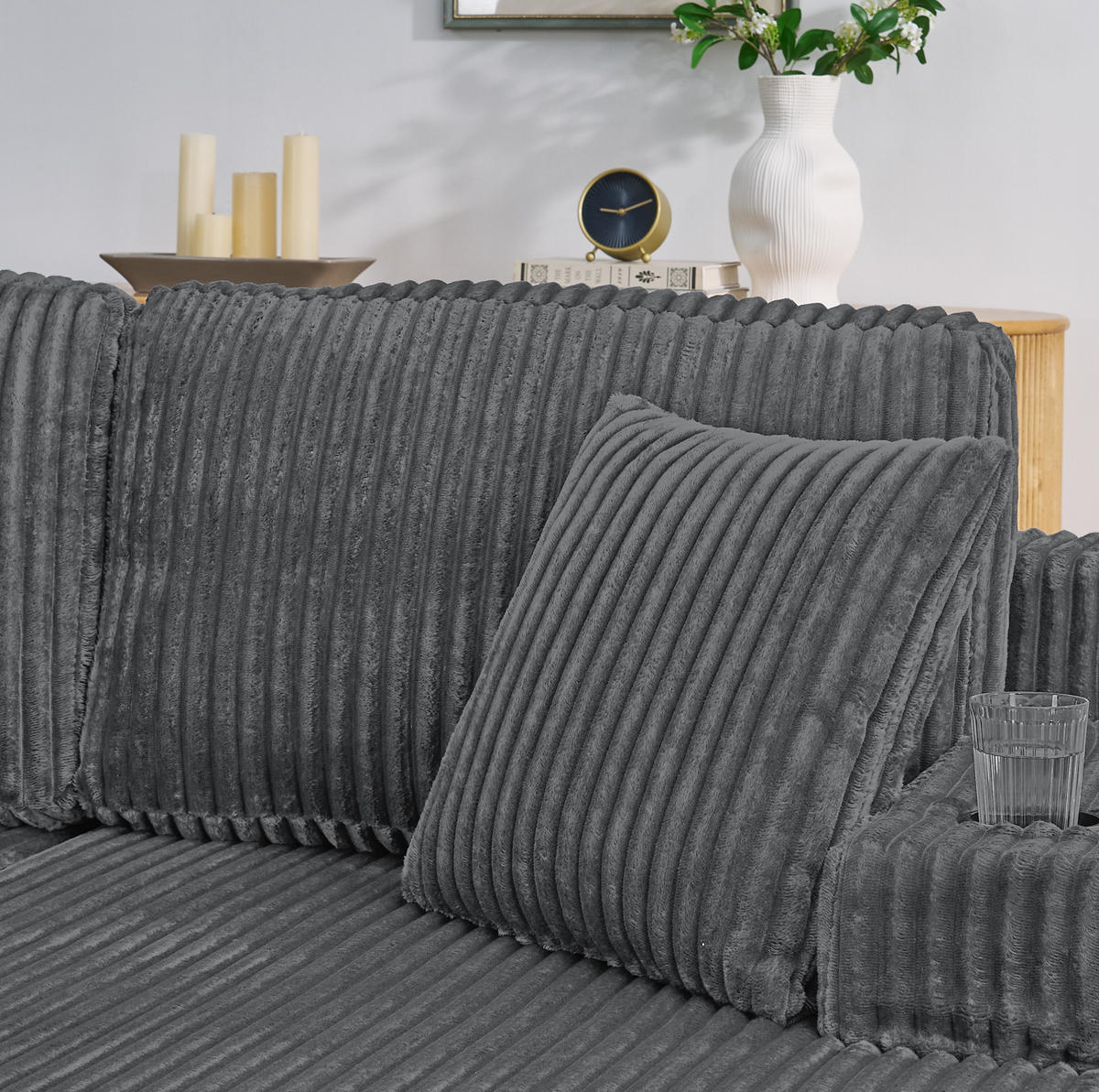SCHLAFSOFA aus Kordstoff und Schaumstoff Grau mit Getränkehalter, Seitentasche und abnehmbaren Kissen - Grau, Kunststoff (186/78/154cm) - Modfu