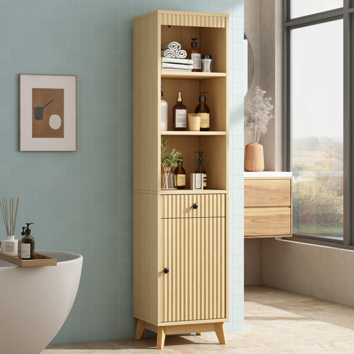 HOCHSCHRANK 40/36/172 cm Weiß mit 1 Schubladen und Soft-Close-Scharniere - Weiß, Holz/Holzwerkstoff (36/172/40cm) - Oxeza
