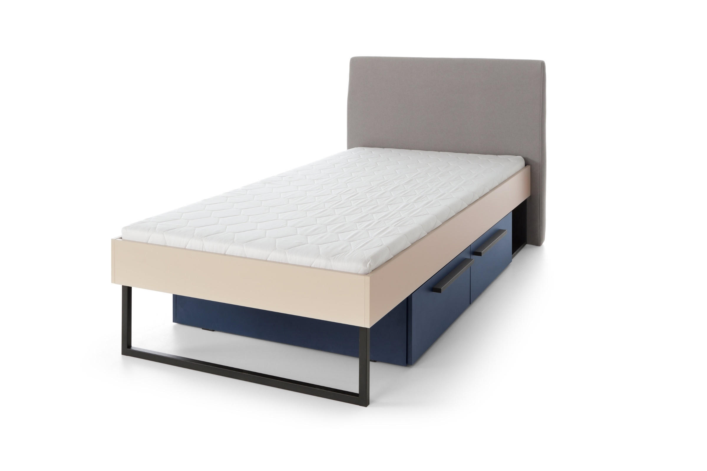 Deine Möbel 24 Jugendbett Beige, Eiche, Dunkelblau 90x200 cm