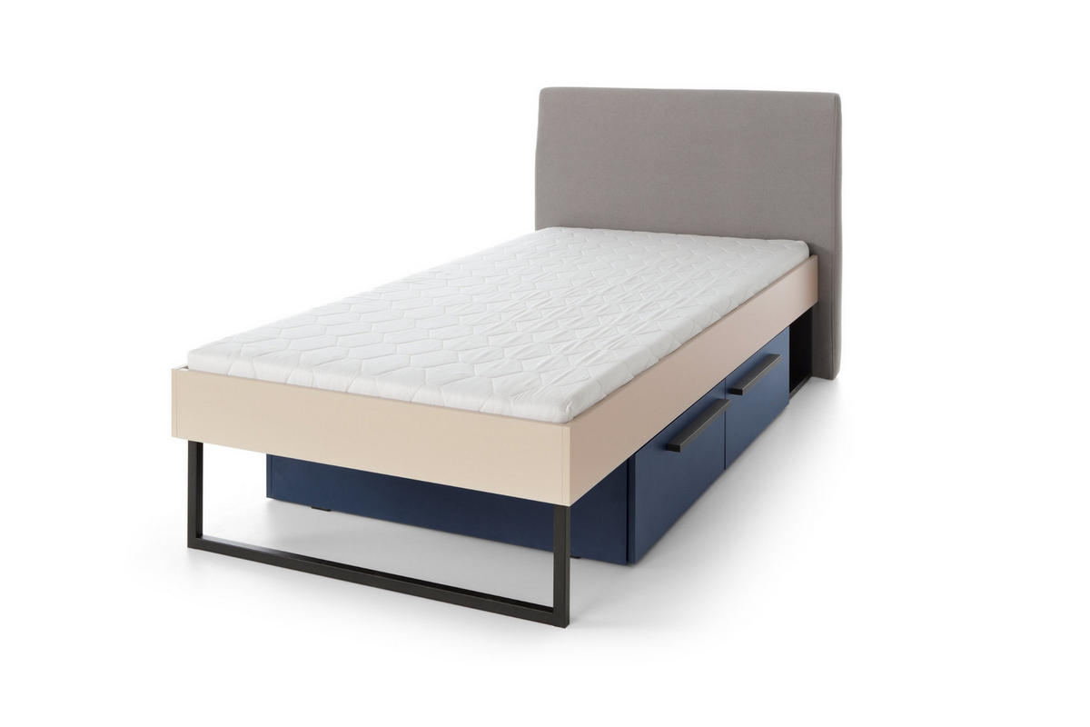 JUGENDBETT SORENTO 12 90/200 in Sandbeige/Geölte Eiche/Royalblau - Eichefarben/Beige, Holzwerkstoff (90/200cm) - Deine Möbel 24