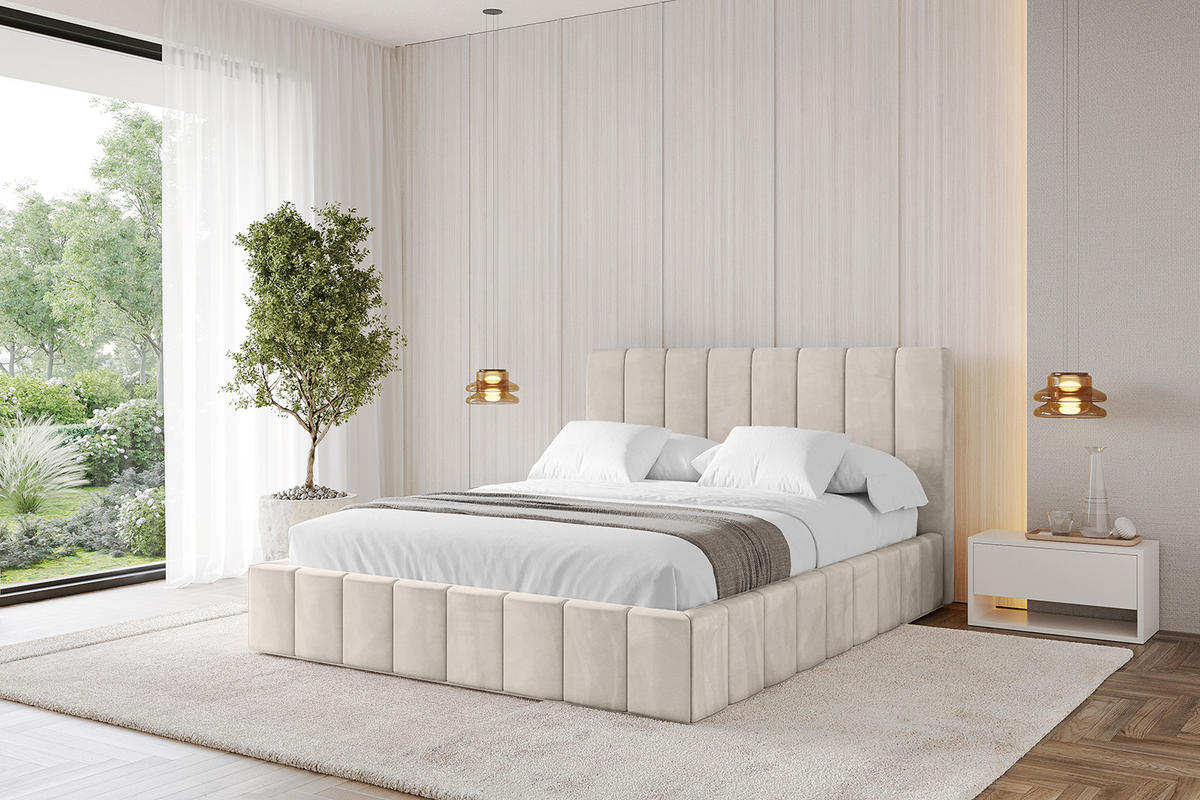 POLSTERBETT mit Bettkasten und Lattenrost, Boxbett ohne Matratze - FINO 180x200 Beige - Beige, Holzwerkstoff/Textil (180/200cm) - ALTDECOR