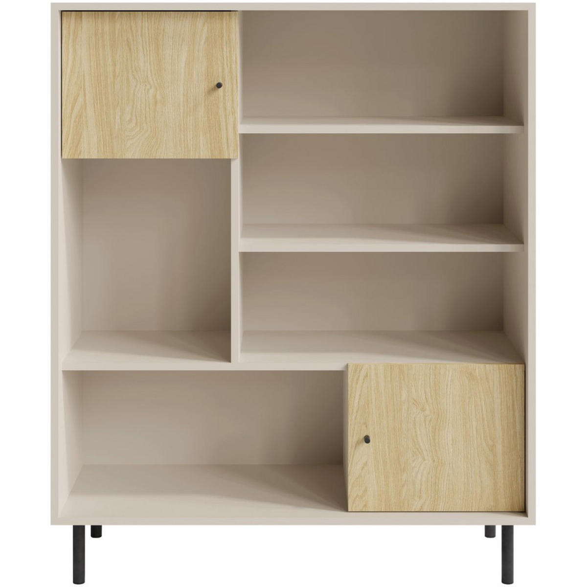 BÜCHERREGAL Monako mit 2 Türen, Beige Sand - Eichefarben/Beige, Holzwerkstoff/Metall (103/125/42cm) - Beautysofa
